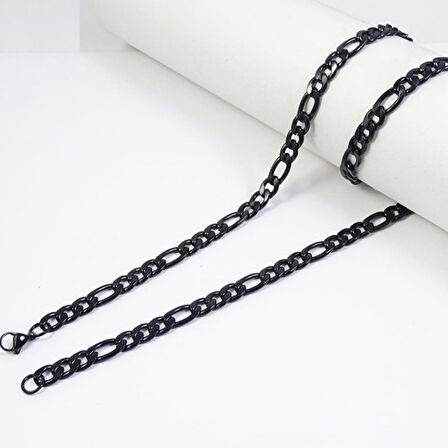 Chavin Figaro Yassı 7 mm. 60 cm. Siyah Çelik Erkek Zincir dp90