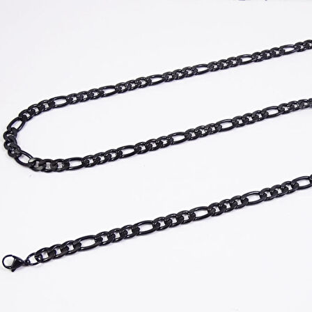 Chavin Figaro Yassı 7 mm. 60 cm. Siyah Çelik Erkek Zincir dp90