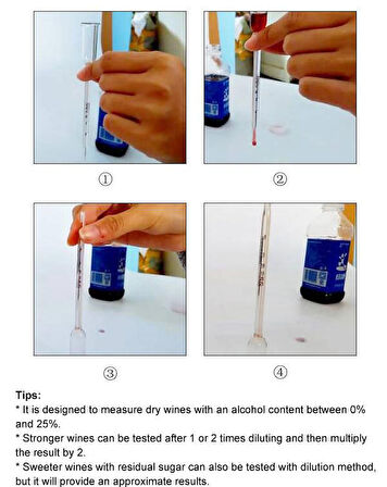 Vinometre 0-25 derece arası Şarap Alkol seviyesi Ölçer Cam thr255