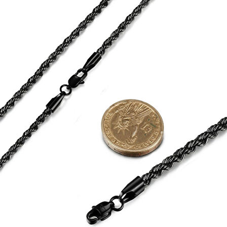 Chavin 75 cm. Uzun Siyah 3 mm. Erkek Çelik Zincir dr86