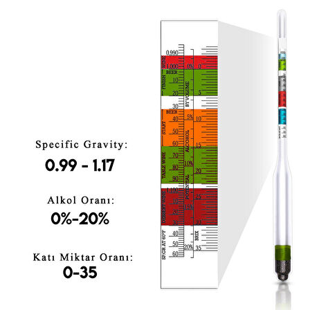 Hidrometre 0.980 - 1.1160 Bira Brix Oranı Ölçüm thr275