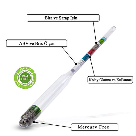 Hidrometre 0.980 - 1.1160 Bira Brix Oranı Ölçüm thr275