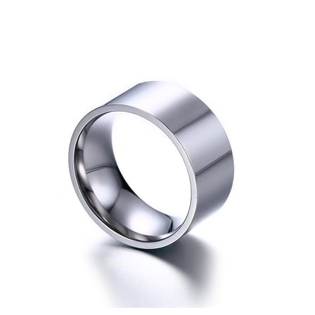Chavin 10mm. Geniş Parlak Gri Kadın Erkek Çelik Alyans Yüzük dt01