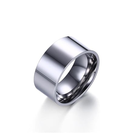 Chavin 10mm. Geniş Parlak Gri Kadın Erkek Çelik Alyans Yüzük dt01