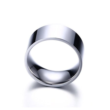 Chavin 10mm. Geniş Parlak Gri Kadın Erkek Çelik Alyans Yüzük dt01