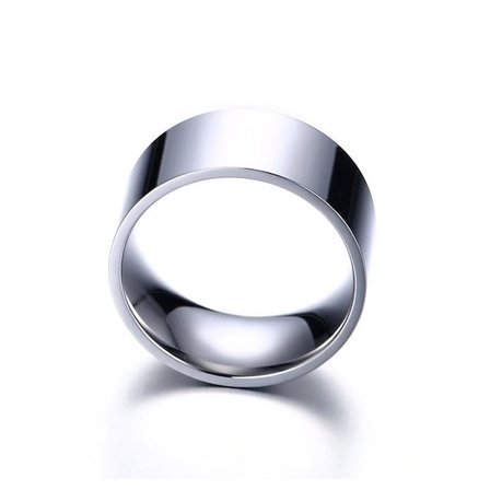 Chavin 10mm. Geniş Parlak Gri Kadın Erkek Çelik Alyans Yüzük dt01