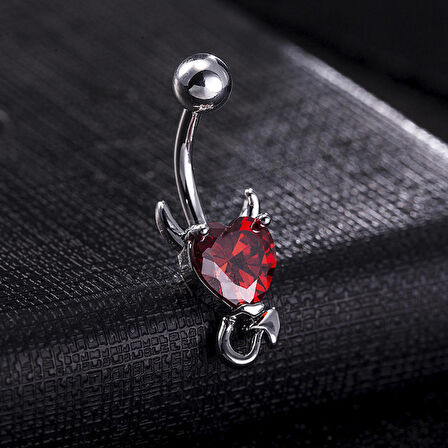 Chavin Kırmızı Kalp Taşlı Şeytan Çelik Göbek Piercing dt70kr