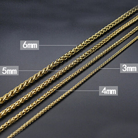 Chavin 5 mm. 55cm.Sarı Gold Burgu Çelik Bayan Erkek Zincir dt50-5