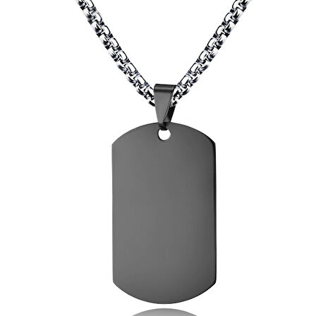 Chavin Büyük Parlak Siyah Dogtag Asker Künyesi Çelik Kolye ds68sy