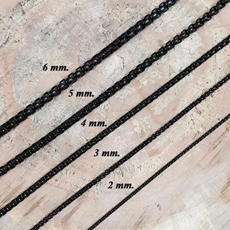 Chavin 60 cm. Uzun Siyah 3 mm. Erkek Çelik Zincir dt37