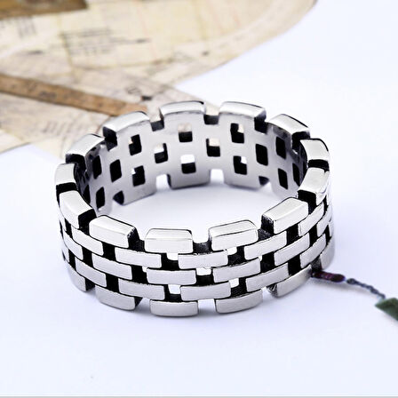 Chavin Gri Kadın Erkek Hasır Dizayn Çelik Yüzük du14