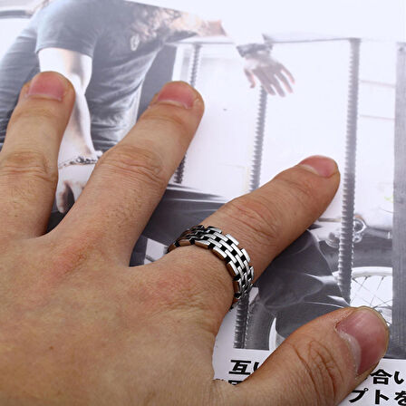 Chavin Gri Kadın Erkek Hasır Dizayn Çelik Yüzük du14