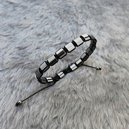Chavin Doğal Hematit Makrome Erkek Bileklik dy41
