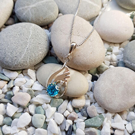 Chavin Topaz Melek Kanadı 0.015 Carat Pırlanta Gümüş Kolye cc84x