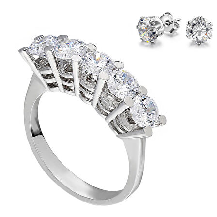 Chavin 1.75 carat Beştaş 5 Taş Zirkon Gümüş Kadın Yüzük dz67