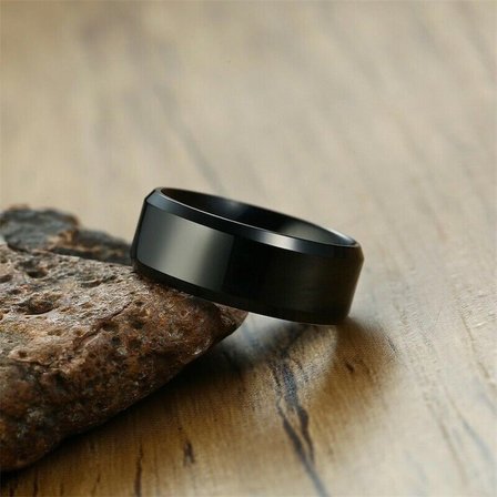 Chavin Parlak Siyah Kadın Erkek Çelik Yüzük cd74sy