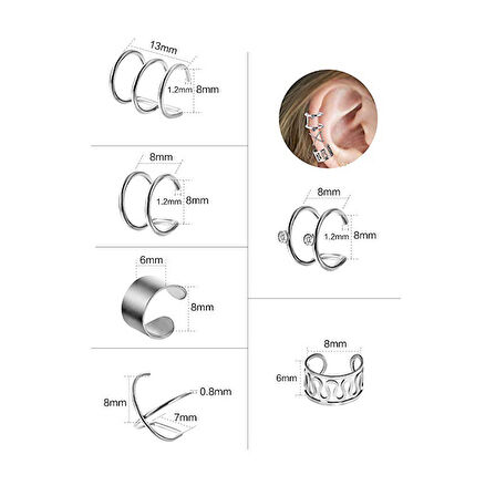 Chavin Gri Çelik 6 Takım Kıstırma Bayan Küpe eb66by