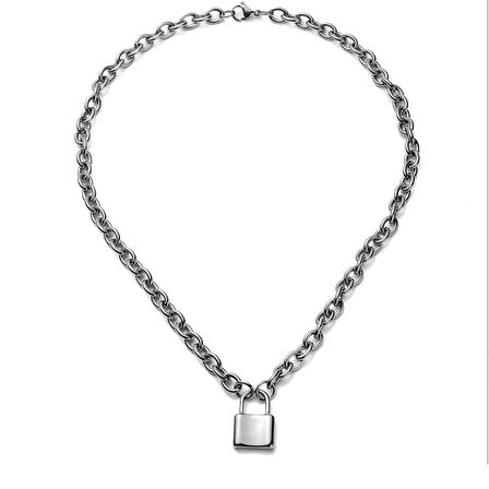 Chavin 50 cm. Aşkın Kilidi Çelik Bayan Zincir Kolye ec81by