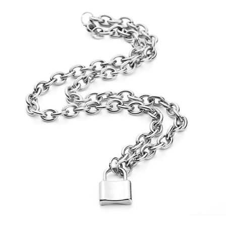 Chavin 50 cm. Aşkın Kilidi Çelik Bayan Zincir Kolye ec81by