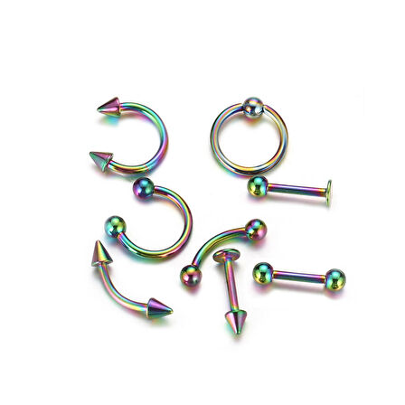 Multicolor Bayan Erkek Çelik Kaş Burun Kulak Çene Piercing ec83ml