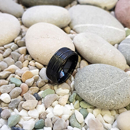 Chavin Siyah ip Kaplama Kadın Erkek Çelik Yüzük Alyans ec43sy