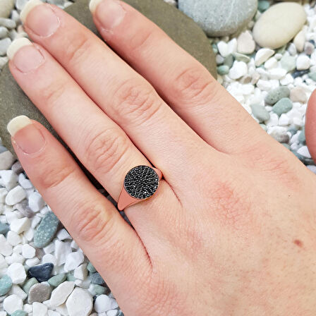 Chavin Gümüş Yuvarlak Rose Taşlı Mini Eklem Yüzüğü Yüzük ee86rs