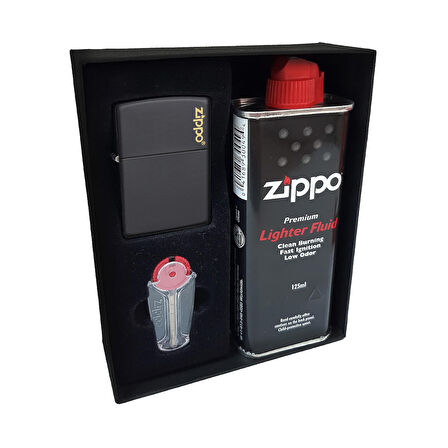 Zippo Çakmak Mat Siyah Hediyelik Kutu Benzin Taş Set du10sysr