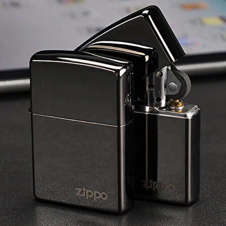 Zippo Çakmak Parlak Siyah Hediyelik Kutu Benzin Taş Set du10-2475