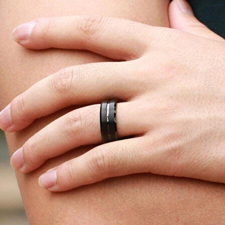 Chavin Kadın Erkek Mat Siyah Fırçalanmış Tungsten Yüzük dm76