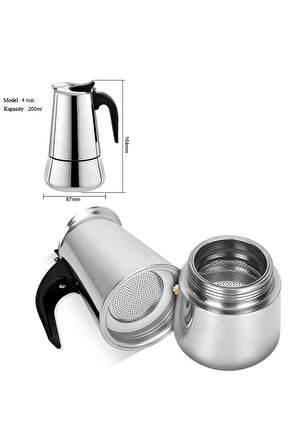 Paslanmaz Çelik Ocak Üstü 4 Cup Fincan Moka Pot Espresso cin285-4