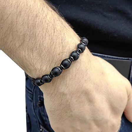 Chavin Hematit Mat Onyx Makrome Erkek Bileklik eg41