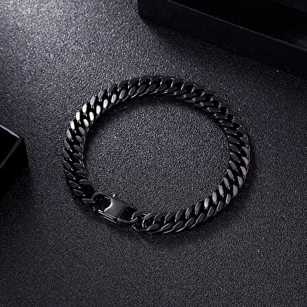 Chavin 10 mm. Parlak Siyah Çelik Erkek Bileklik dn99sy
