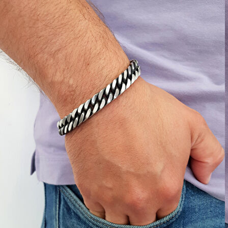 Chavin 10 mm. Retro Eskitme Çelik Erkek Bileklik dn99rt