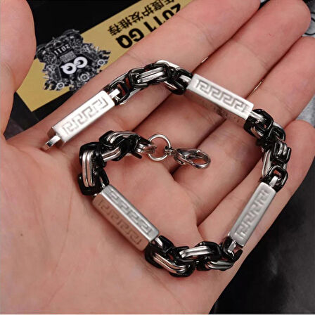Chavin 6 mm. Kral ve Greek Desen Çelik Erkek Bileklik dg99sy