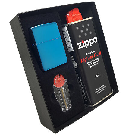 Zippo Çakmak Parlak Sapphire Benzin Taş Hediyelik Set du10-20446