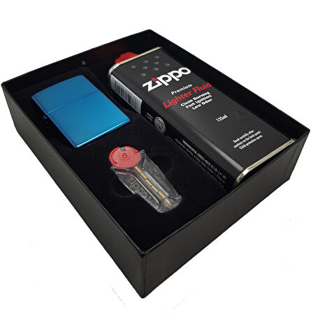 Zippo Çakmak Parlak Sapphire Benzin Taş Hediyelik Set du10-20446