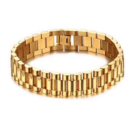 Chavin 15 mm. Gold 316 L Çelik Parlak ve Mat Erkek Bileklik eh89sr