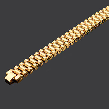 Chavin 15 mm. Gold 316 L Çelik Parlak ve Mat Erkek Bileklik eh89sr