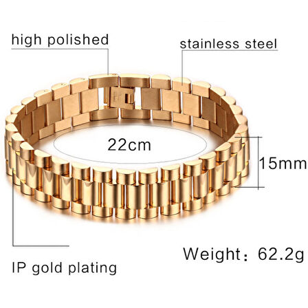 Chavin 15 mm. Gold 316 L Çelik Parlak ve Mat Erkek Bileklik eh89sr
