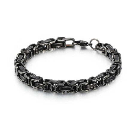 Chavin Kral Model 5 mm. Eskitme Gri Çelik Erkek Bileklik az68es