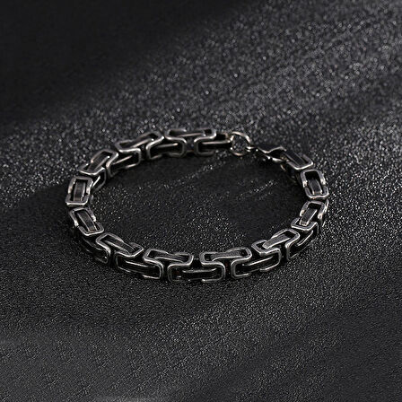 Chavin Kral Model 5 mm. Eskitme Gri Çelik Erkek Bileklik az68es