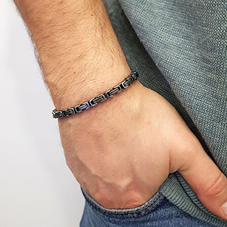 Chavin Kral Model 5 mm. Eskitme Gri Çelik Erkek Bileklik az68es