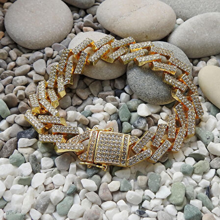 Chavin 15 mm. Gold Kalın Taşlı Alloy Erkek Bileklik ek19sr