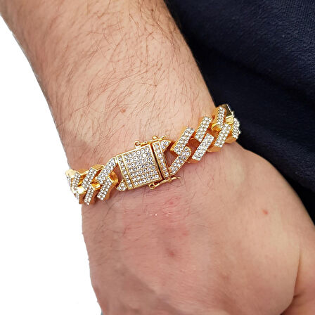 Chavin 15 mm. Gold Kalın Taşlı Alloy Erkek Bileklik ek19sr