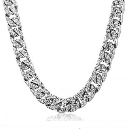 Chavin 13 mm. Kalın 60 cm. Taşlı Alloy Erkek Zincir ek21by