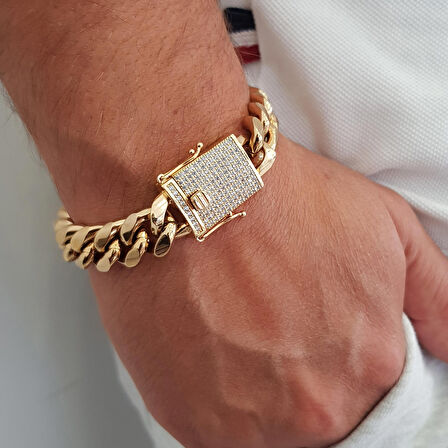Chavin 12 mm. Kalın Gold Çelik Erkek Bileklik ep20sr