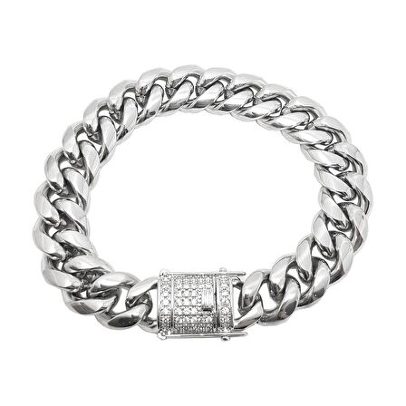 Chavin 14 mm. Kalın Taşlı Çelik Erkek Bileklik ep77by