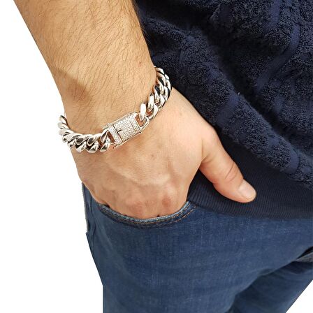 Chavin 14 mm. Kalın Taşlı Çelik Erkek Bileklik ep77by