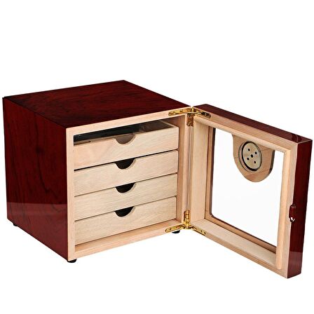 Falconetti 4 Katlı Kırmızı Camlı Humidor Puro Kutusu rc13