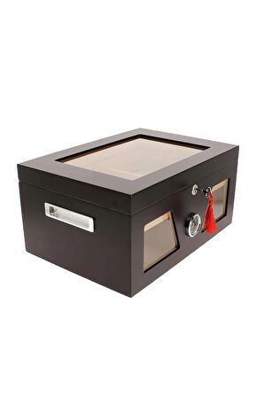 Falconetti Siyah 2 Katlı Camlı Humidor Puro Kutusu rc21